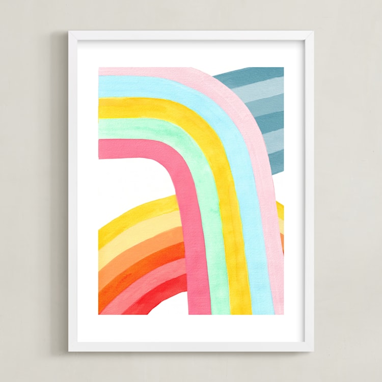 "Happy Rainbows" - Art Print in Pastel Rainbow by Celeste Duffy - Framed