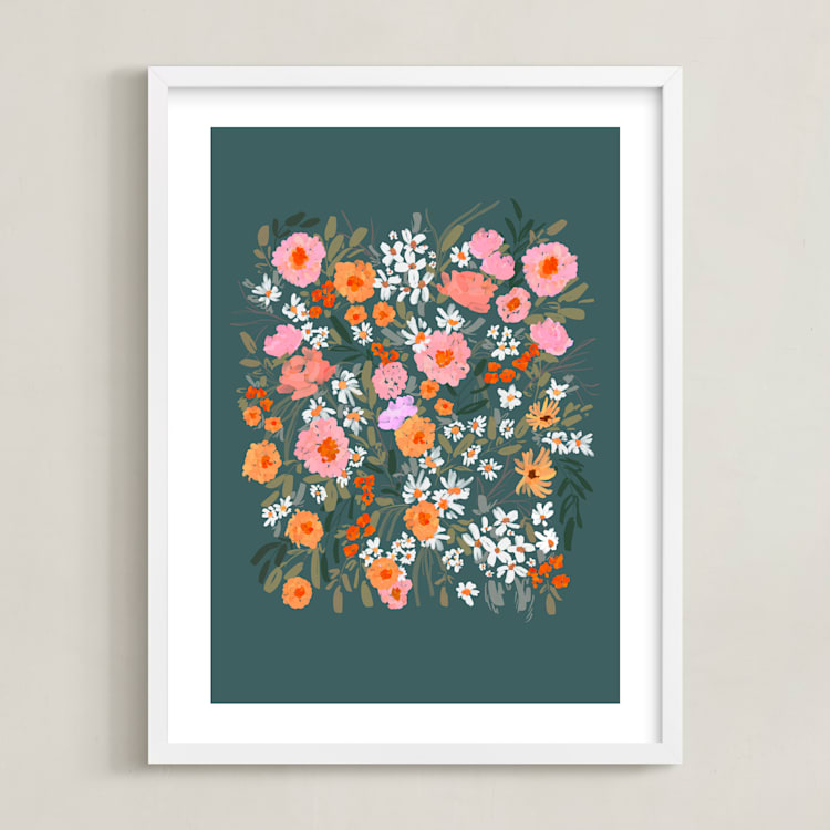 "Picking Wildflowers" - Art Print in Garden Green by Britt Mills - Framed