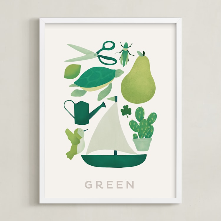 "Ten Green Things" - Art Print in Green by Ana Peake - Framed