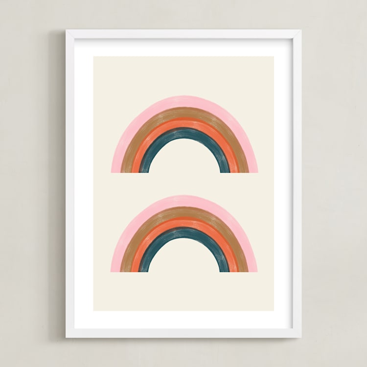 "Double Vintage Rainbow" - Art Print in Delicate Pink by Emanuela Carratoni - Framed