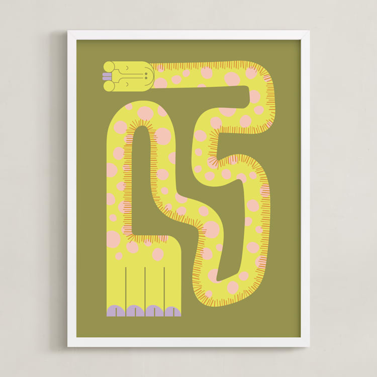 "Twisty Giraffe" - Art Print in Moss by Ampersand Design Studio - Framed