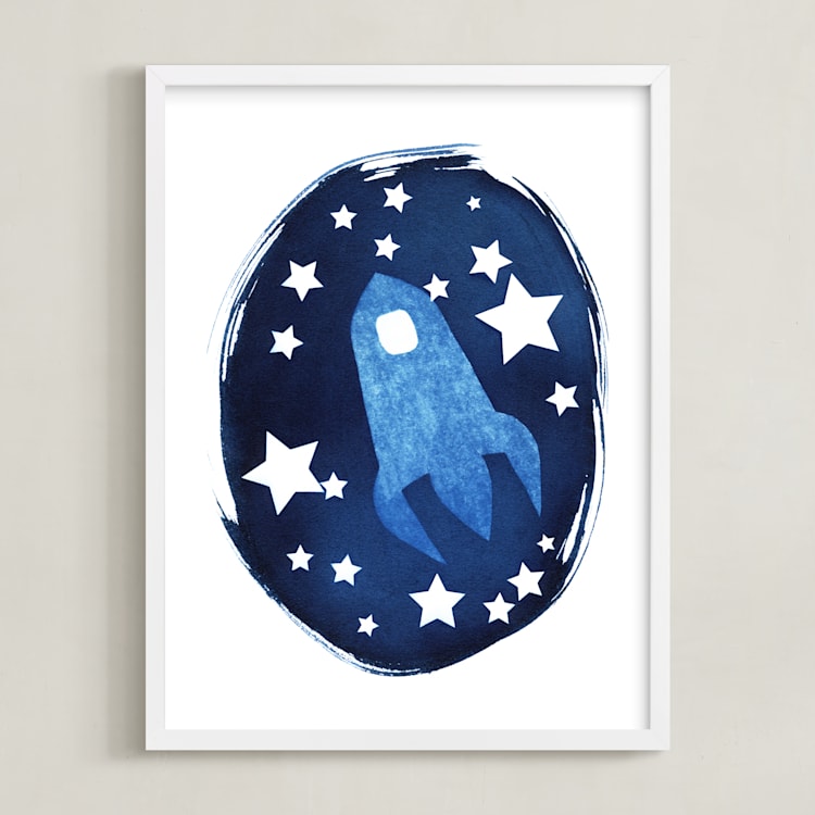 "To the stars and beyond" - Art Print in Prussian Blue by raven erebus - Framed