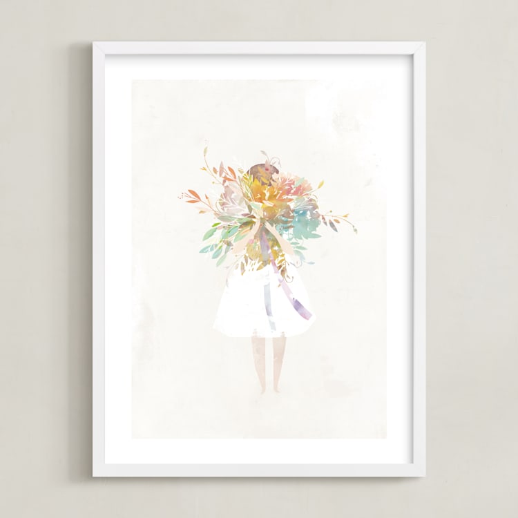 "The Flower Girl" - Art Print in Ivory by Lori Wemple - Framed