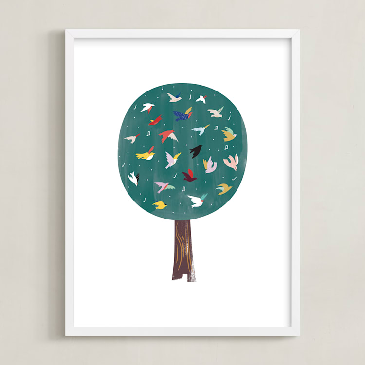 "Lots of Songbirds" - Art Print in antique pine by Eve Schultz - Framed