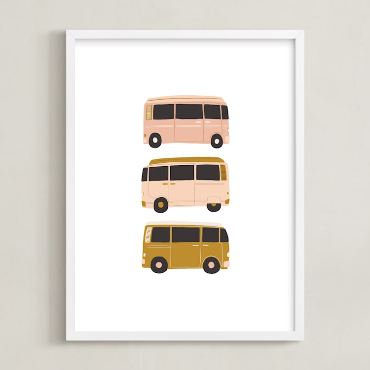 "Vintage Van Crew" - Art Print in Dusty Rose by Alicia Schultz - Framed
