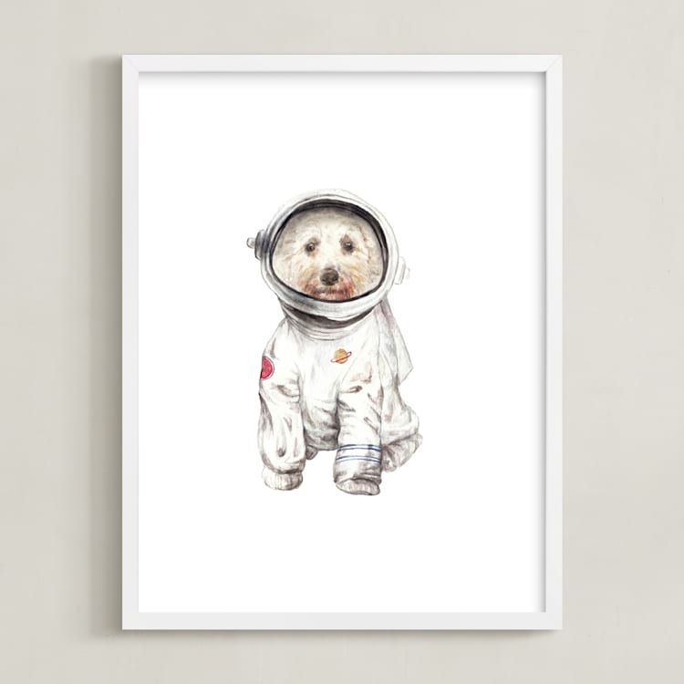 "Laika the Space Pup" - Art Print in Outer Space by Lauren Rogoff - Framed