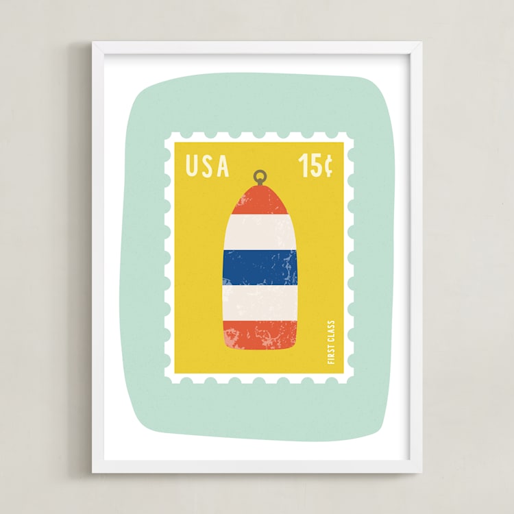 "Oh Buoy" - Art Print in Seafoam by Nadia Hassan - Framed