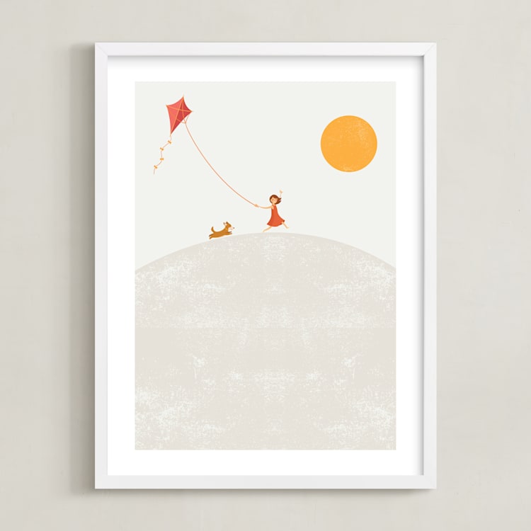"Over the Hill" - Art Print in Happy Orange by David Michuki - Framed