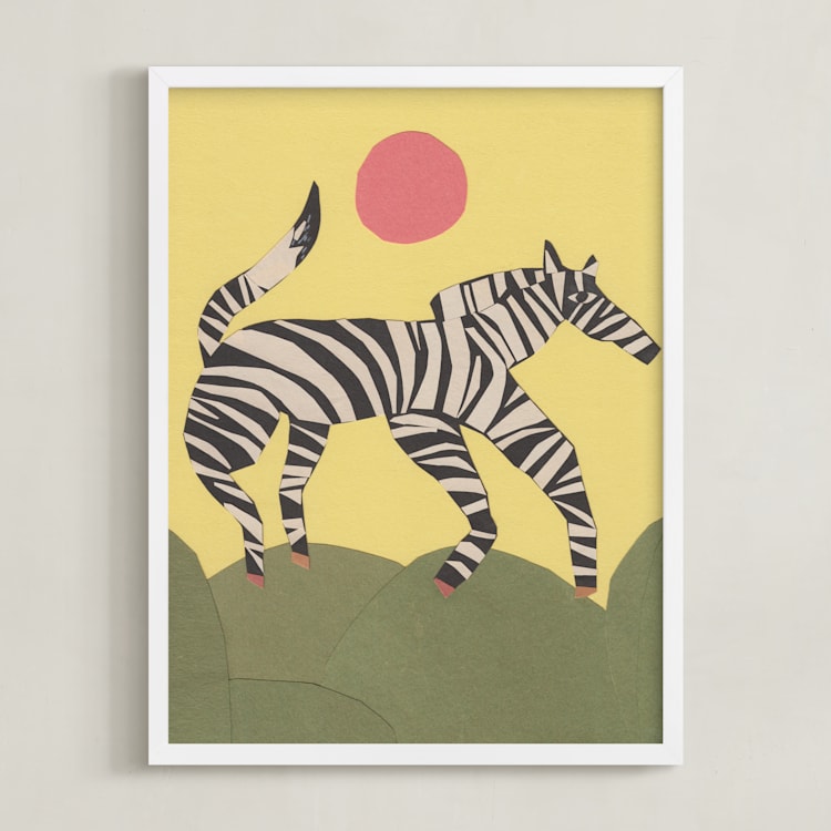 "Black and White Horse" - Art Print in soft yellow sunlight by Elliot Stokes - Framed
