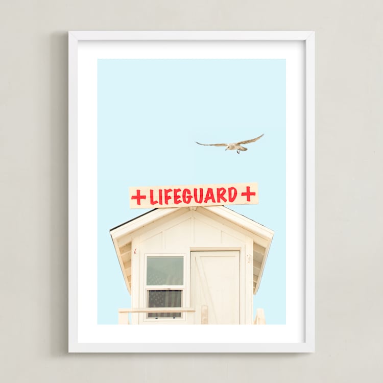 "The Lifeguard" - Art Print in Summer Blue by Lisa Sundin - Framed