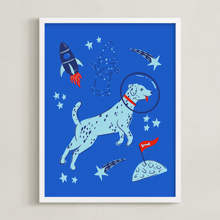 "Space Pup" - Art Print in Celestial by Kristin Mastoras - Framed