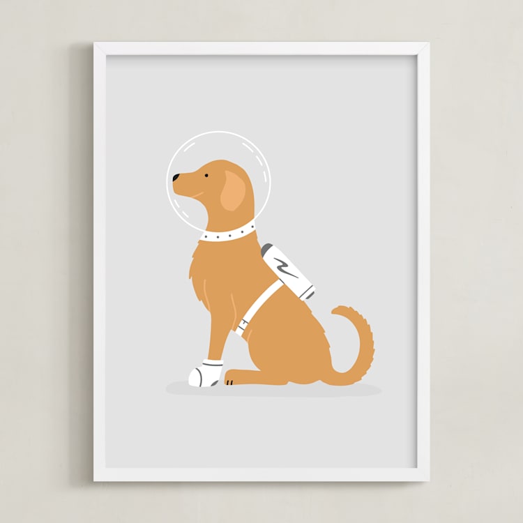 "Astronaut Retriever" - Art Print in Moonscape by Ashley Presutti Beasley - Framed