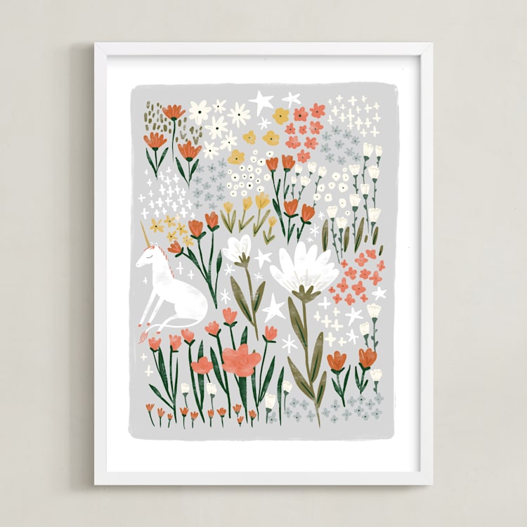 "Unicorn Garden" - Art Print in ash by Hannah Williams - Framed
