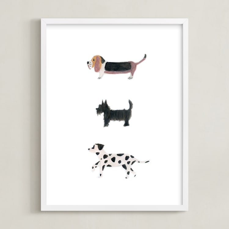 "it's a dog's world" - Art Print in clean white by Sheila Sunaryo - Framed
