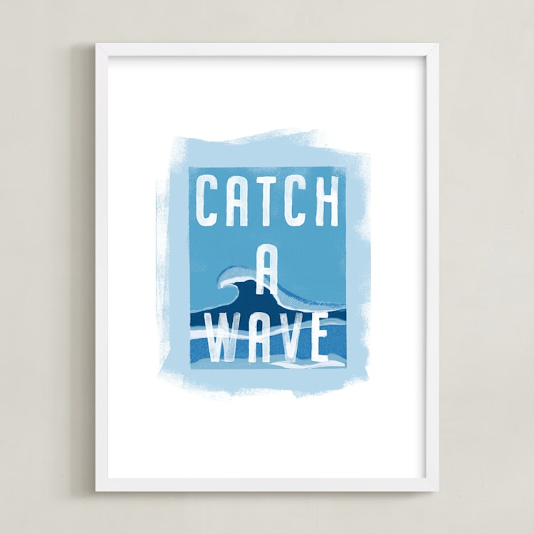 "Cowabunga!" - Art Print in Sky Blue by Kerry Doyle - Framed