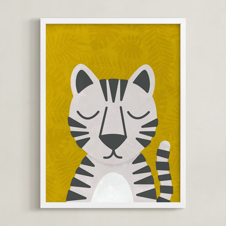 "White Bengal Tiger" - Art Print in Spicy Mustard by 2birdstone - Framed