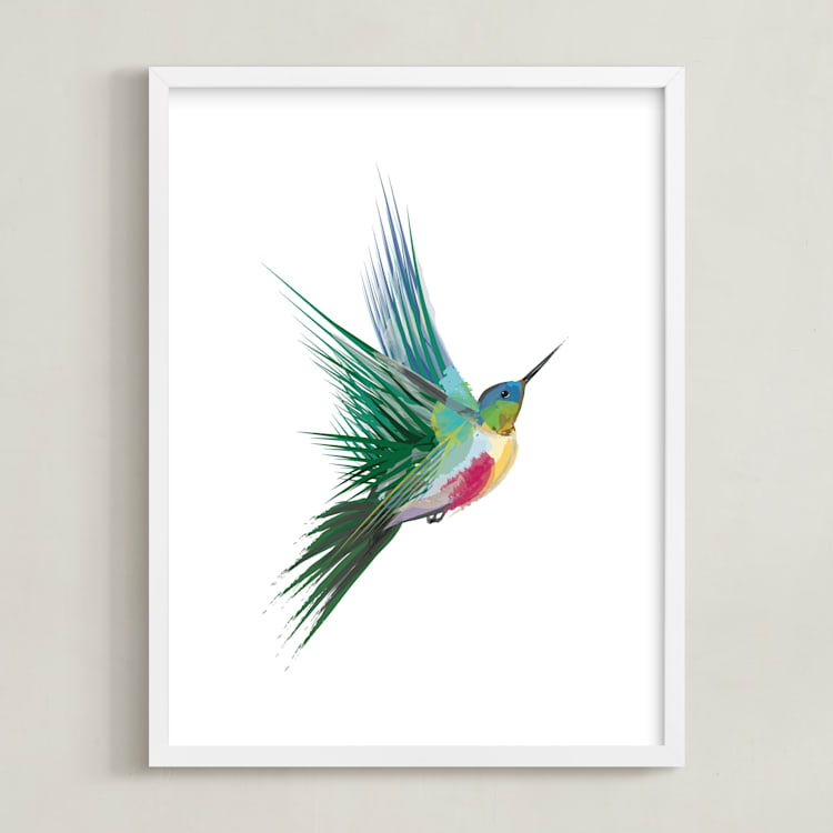 "hummingbird" - Art Print in Turqoise Green by Sara Shashani - Framed