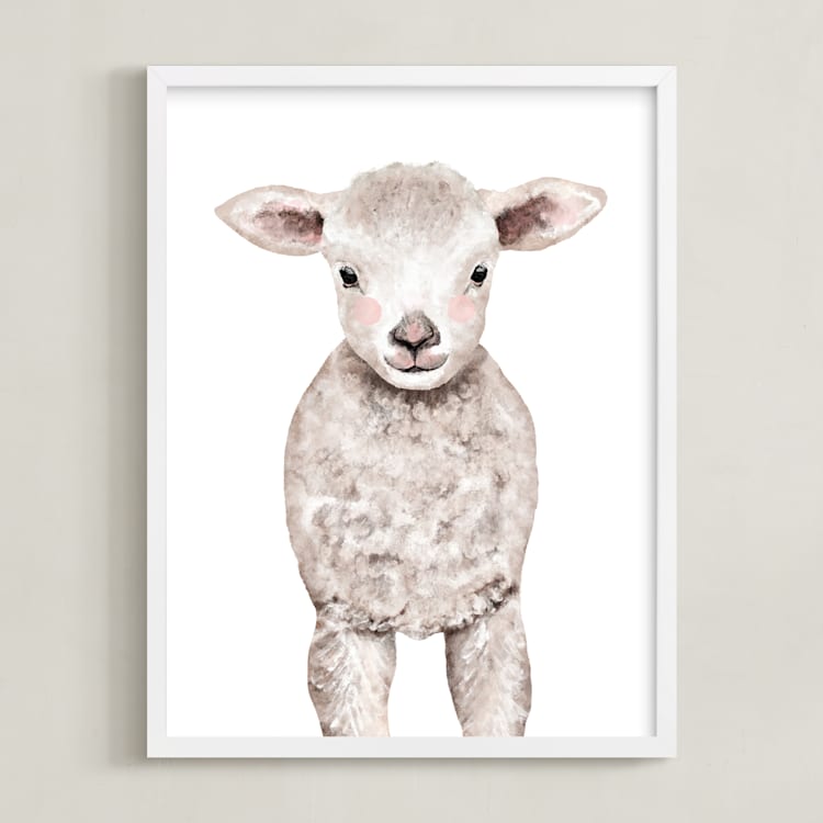 "Baby Animal Sheep" - Art Print in Cotton by Cass Loh - Framed