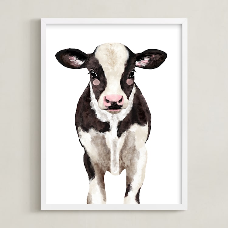 "Baby Animal Ox" - Art Print in Dark Chocolate by Cass Loh - Framed