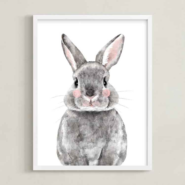 "Baby Animal Rabbit" - Art Print in Pebble by Cass Loh - Framed