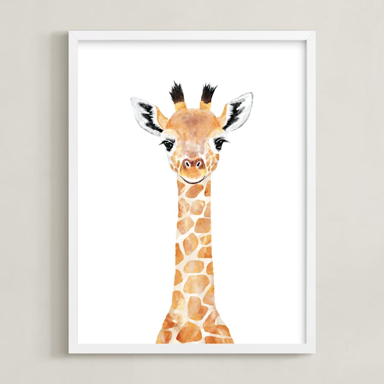 "Baby Giraffe 2" - Art Print in nacho cheese by Cass Loh - Framed