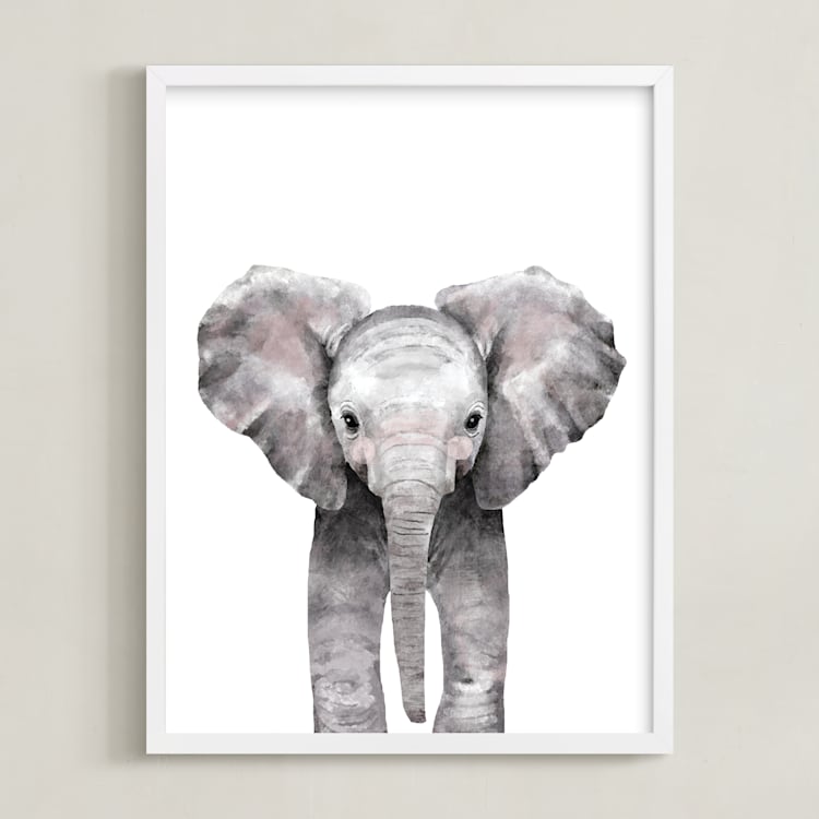 "Baby Animal Elephant" - Art Print in stone by Cass Loh - Framed