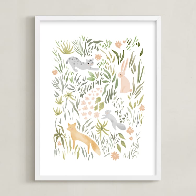 "Flora and Fauna" - Art Print in Rose by Hannah Williams - Framed