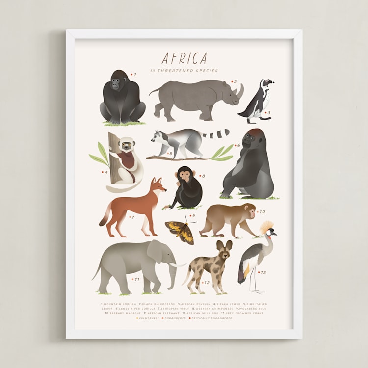 "Africa, endangered animals" - Art Print in Ivory by Sabrin Deirani - Framed