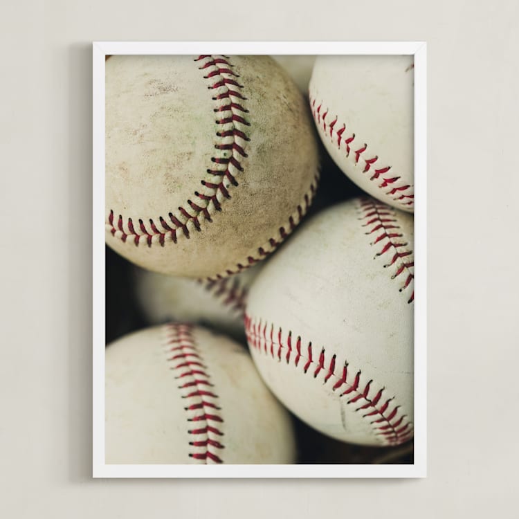 "Baseball 2" - Art Print in Beige by Helen Makadia - Framed