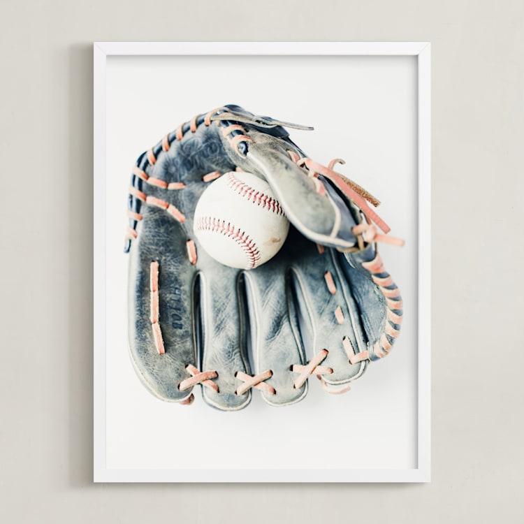 "Baseball 1" - Art Print in Leather by Helen Makadia - Framed