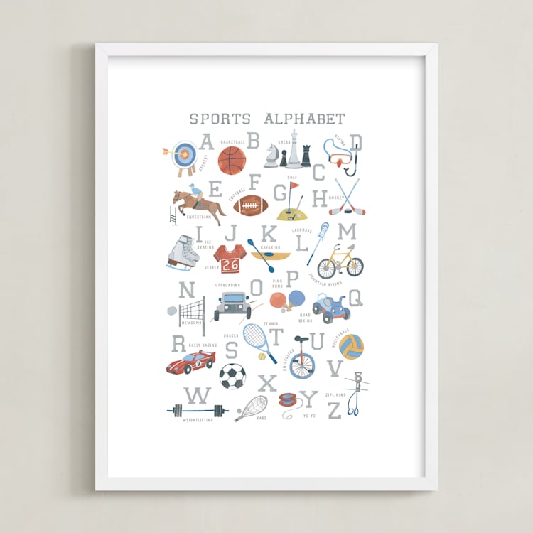 "Sports Alphabet" - Art Print in Grey by Teju Reval - Framed