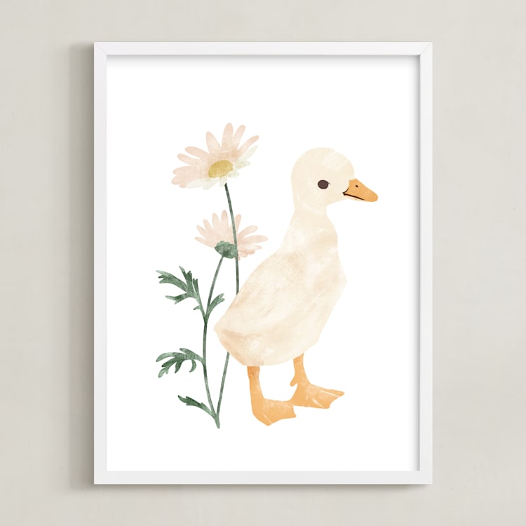 "Animals and Daisies 1" - Art Print in Butter by Dani Lugato - Framed