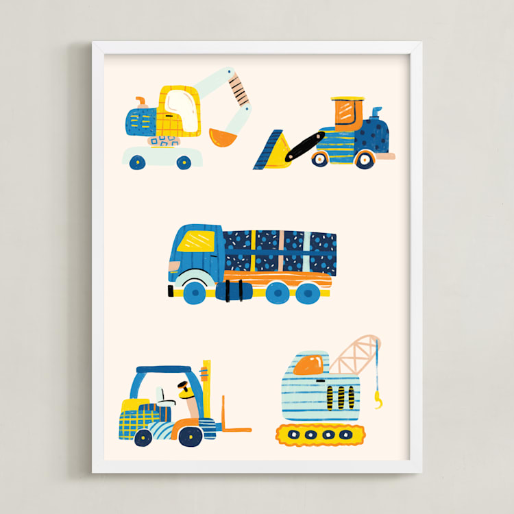 "The Truck Gang" - Art Print in Periwinkle by Kartika Paramita - Framed