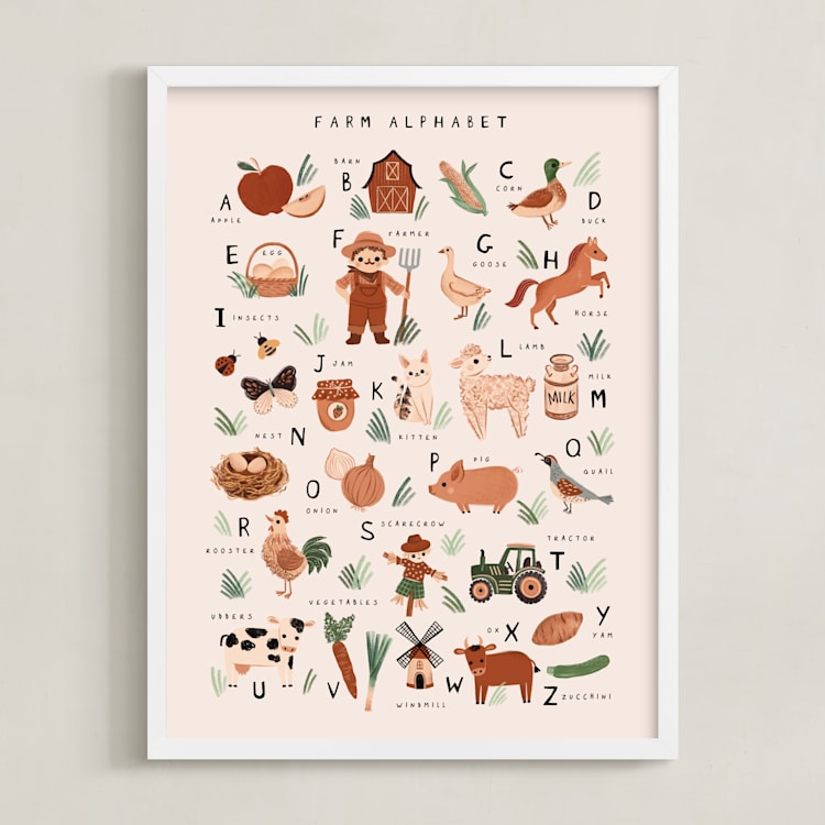 "Farm Alphabet" - Art Print in Sand by Vivian Yiwing - Framed