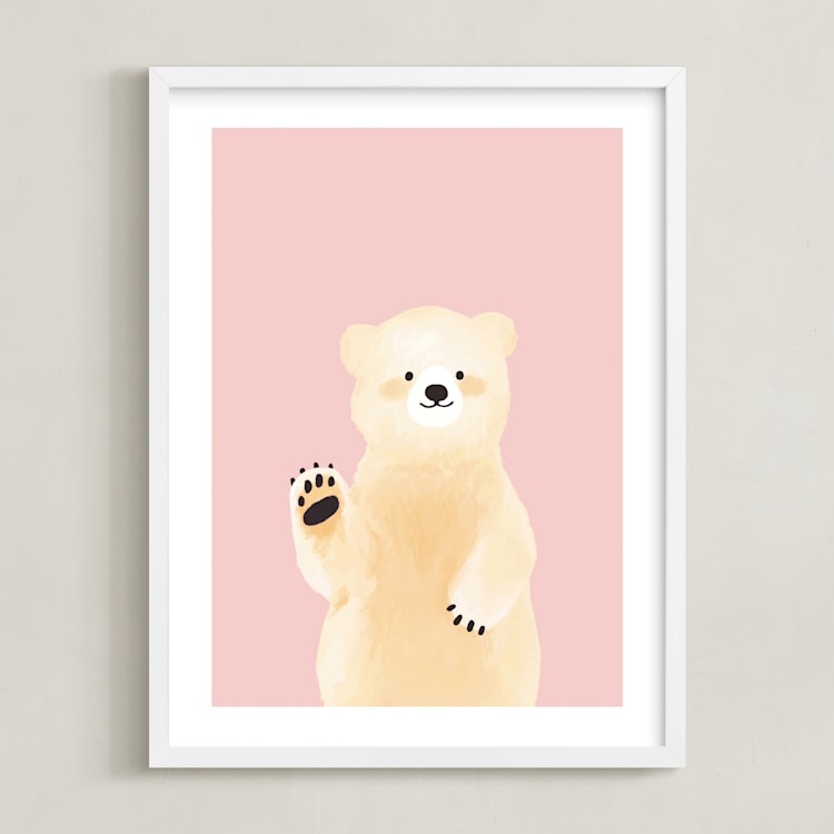 "So Beary Sweet" - Art Print in Bubblegum by Mollie Bohannon - Framed