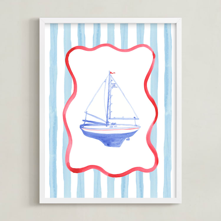 "Vintage Play Boat" - Art Print in Sailor Blue by Little Blue Designs - Framed