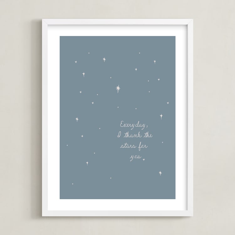 "Thank the Stars" - Art Print in Ocean Blue by Brittney Jensen - Framed
