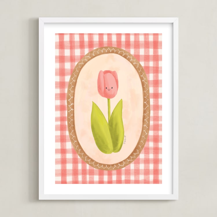 "My Little Tulip" - Art Print in Apricot by Kate Vories - Framed