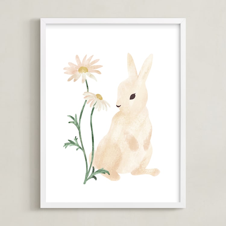 "Animals and Daisies 2" - Art Print in Butter by Dani Lugato - Framed