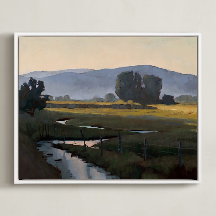 "Peekaboo Stream" - Art Print in Meadow Green by Rachel Nelson - Framed Canvas