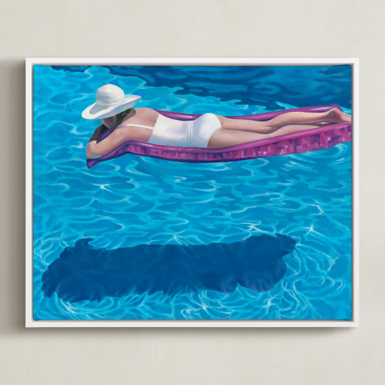 "Pink Float; Swimmers Series 5" - Art Print in Azure by Christine Blain - Framed Canvas