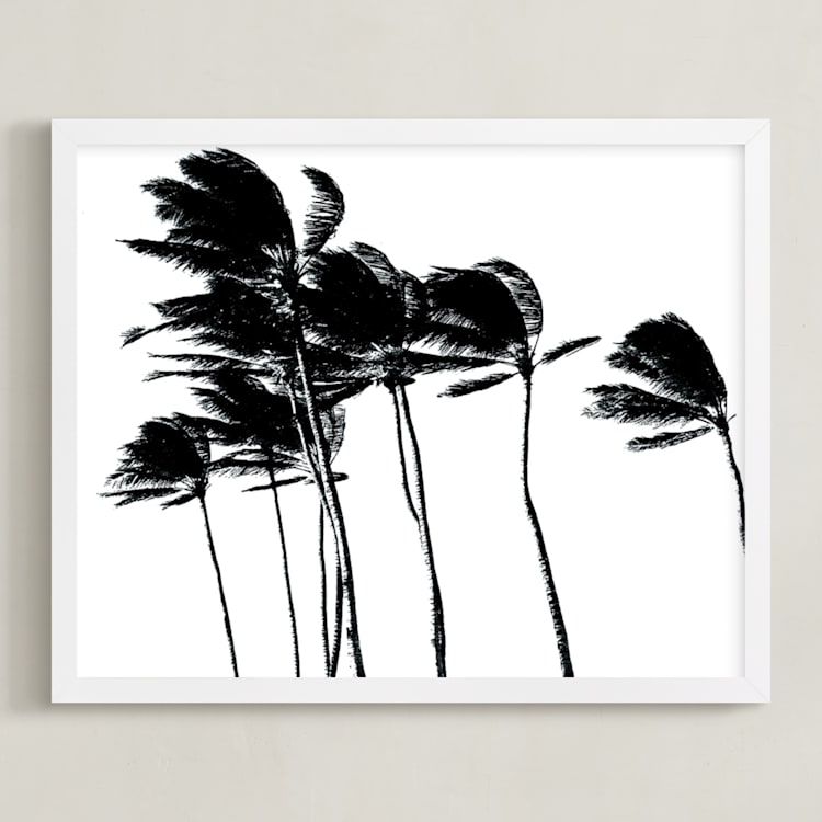 "Palm Trees in the Wind" - Art Print in Noir by BeachPaperCo - Framed