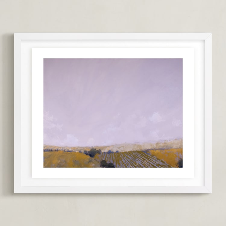 "Patchwork Fields" - Art Print in Ochre by Kara Schlabaugh - Framed