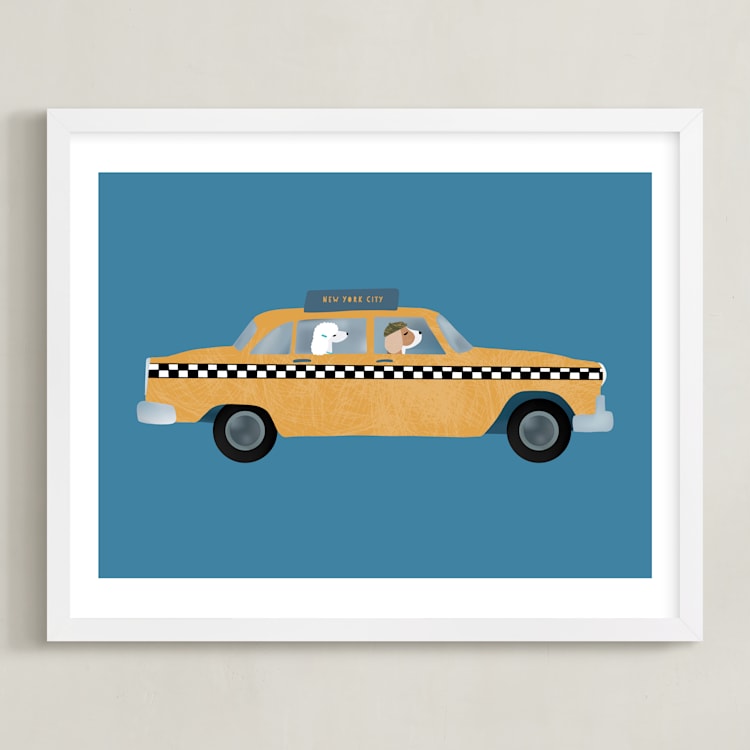 "New York Travel Dogs" - Art Print in Denim by Jenna Holcomb - Framed