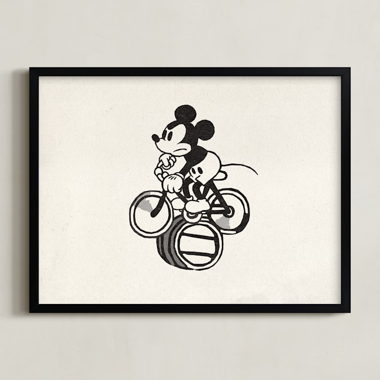 "Mickey is riding the bicycle backwards" - Art Print in Craft by Sumak Studio - Framed