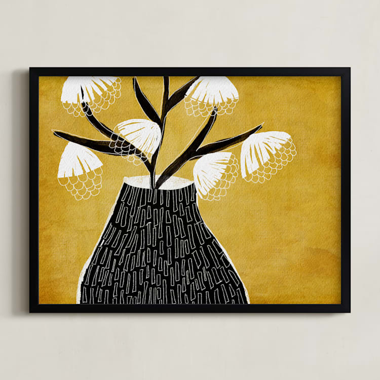 "Drawn to Bloom " - Art Print in Mustard by Tanya Lee Design - Framed