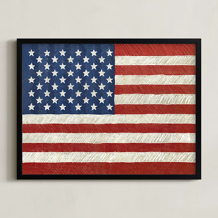 "Rustic American Flag" - Art Print in Navy Blue by Amy Marsh - Framed