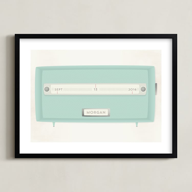 "Vintage Radio" - Personalized Art Print in Robin's Egg by Grace Kreinbrink - Framed