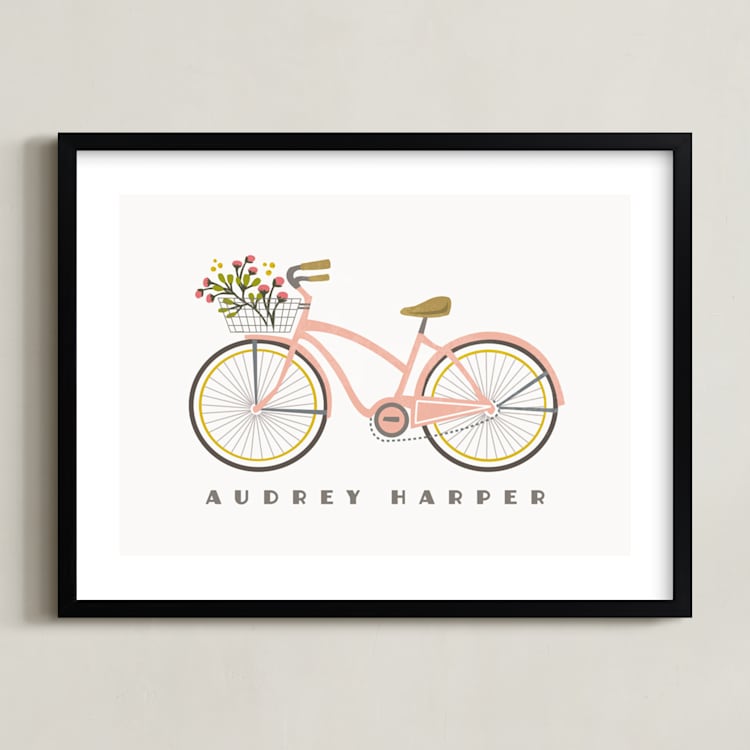 "Beach Cruiser" - Personalized Art Print in Blush by Karidy Walker - Framed