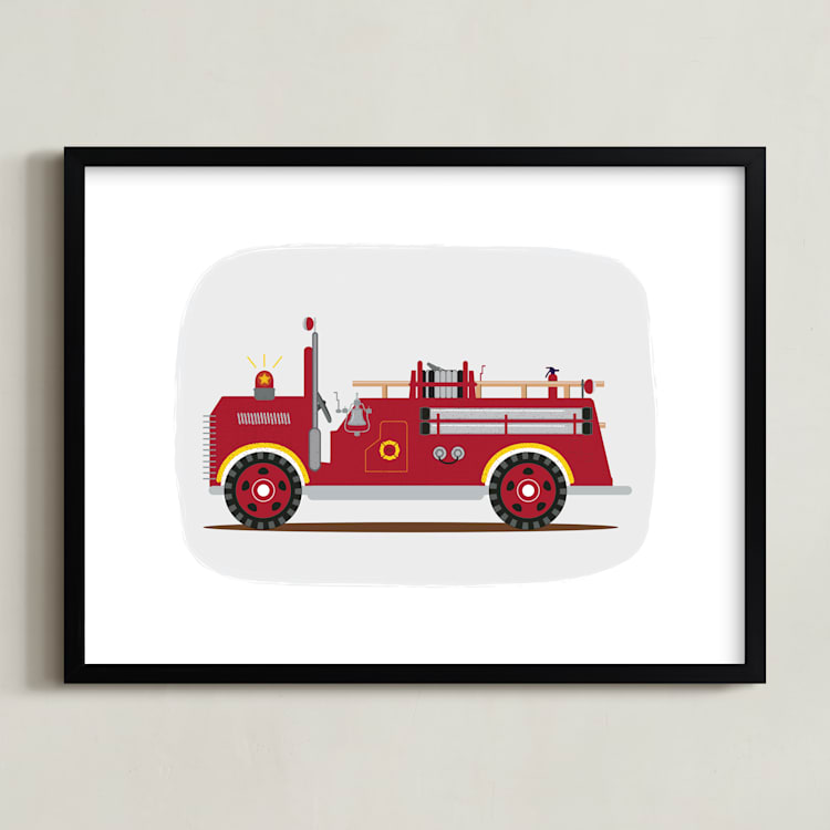"Red Fire Truck #2" - Art Print in Vintage Engine red by Rebecca Marchese - Framed